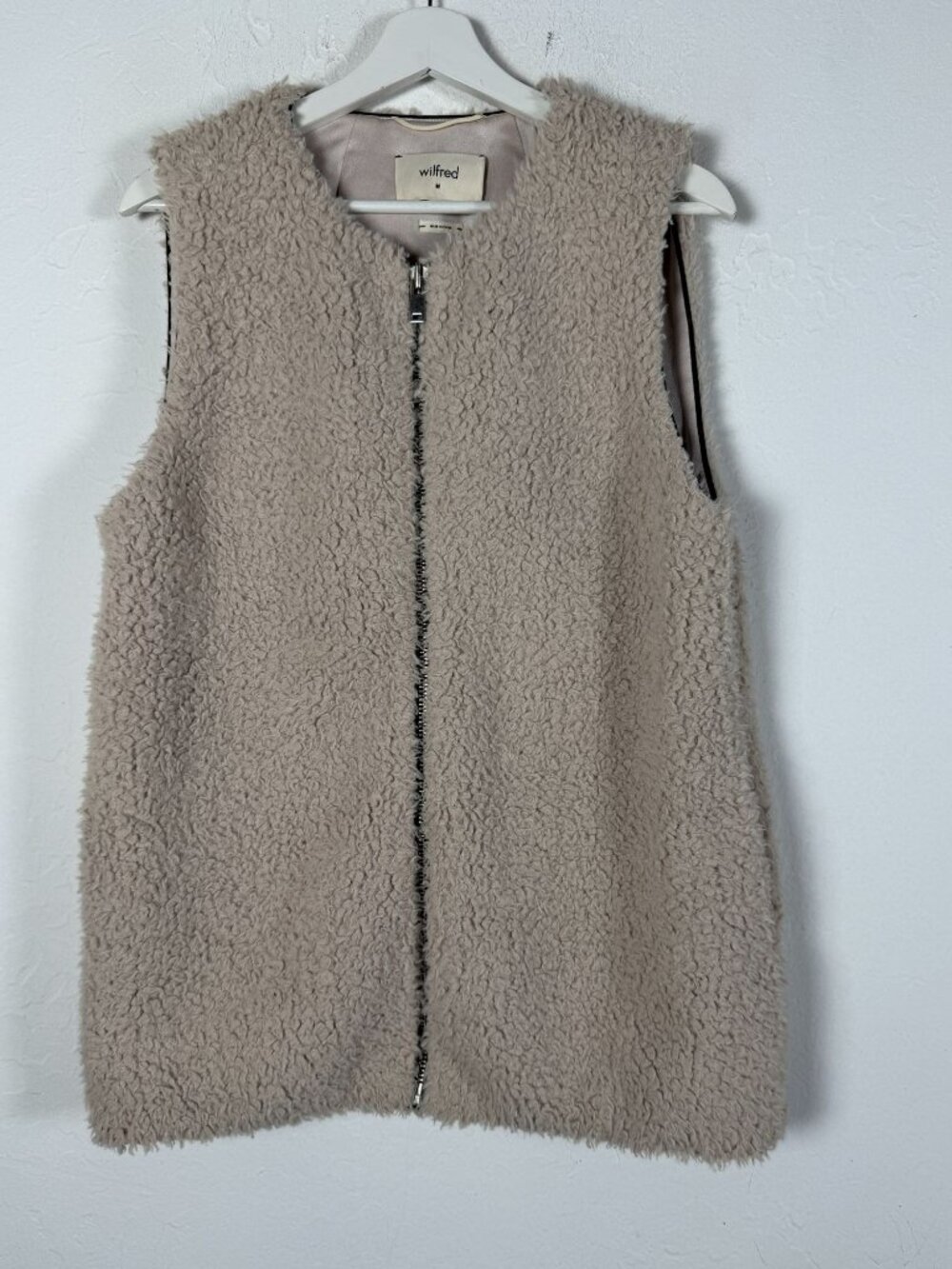 Wilfred Aritzia Womens Medium Beige Sherpa Teddy Full-Zip Vest Faux Shearling